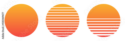 Retro sunset icons. Flat design. Summer vector illustration. 1980s vintage