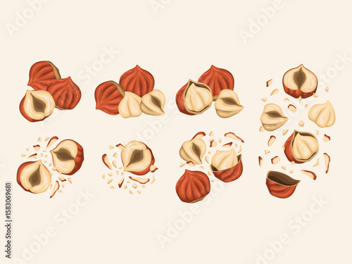hazelnut nut cartoon organic harvest natural raw plant snack vegetarian product art pattern seamless