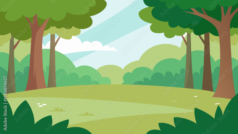 Obraz premium Tranquil Forest Clearing with Lush Grass Vector Illustration