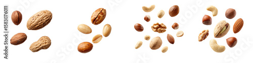 Wallpaper Mural Assorted nuts including almonds, walnuts, hazelnuts, cashews, peanuts, and macadamia isolated on black background Torontodigital.ca