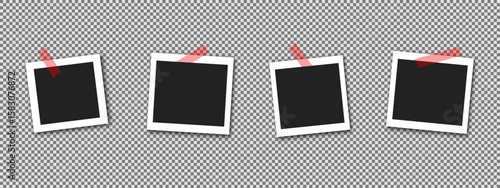Set of Four Blank Instant Photo Frames with Red Tape on Transparent Background for Custom Images