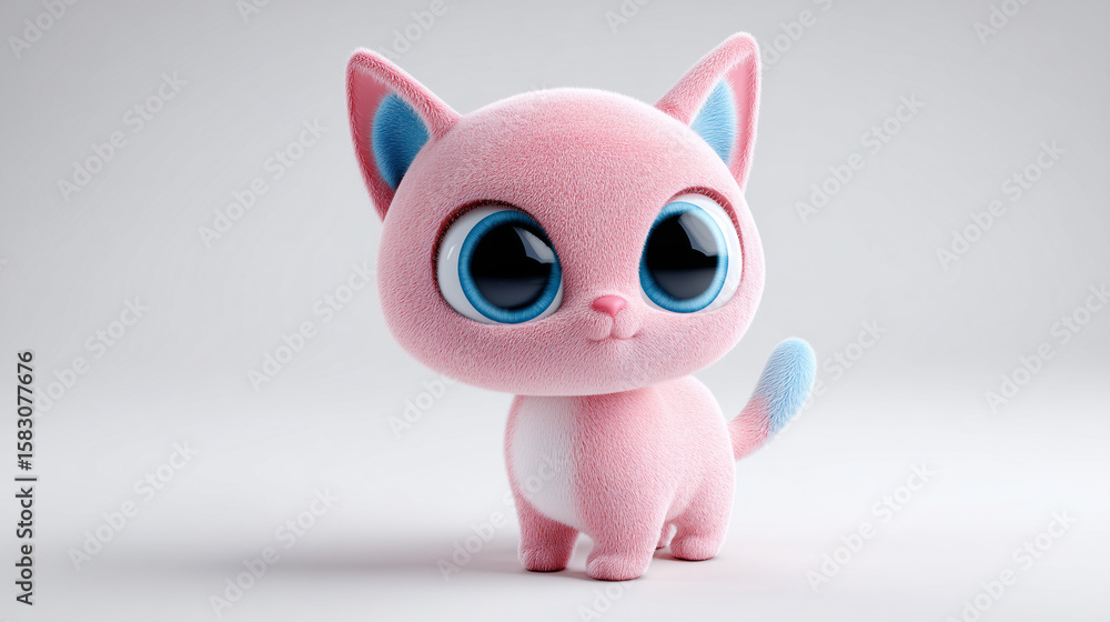 Fototapeta premium Plush Cartoon Cat With Soft Pastel Colors