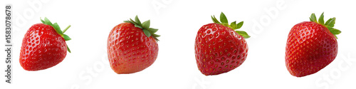 Four ripe strawberries isolated on transparent background