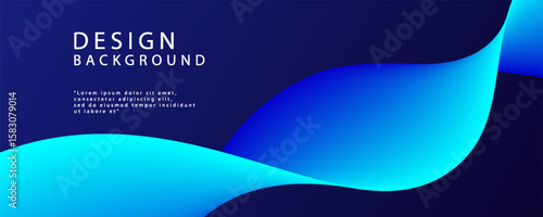 Abstract dark blue banner template. Minimalist vector wavy solid line background with text for social media covers and headers.