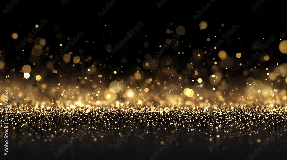 Obraz premium Golden glitter bokeh light dust with sparkling festive christmas particles background