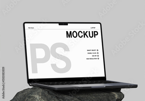 Laptop Mockup Stone Surface Display
