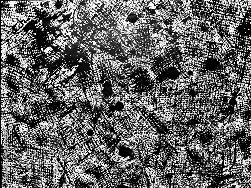 Abstract black and white textured design showcasing intricate patterns and splatters created with mixed media techniques