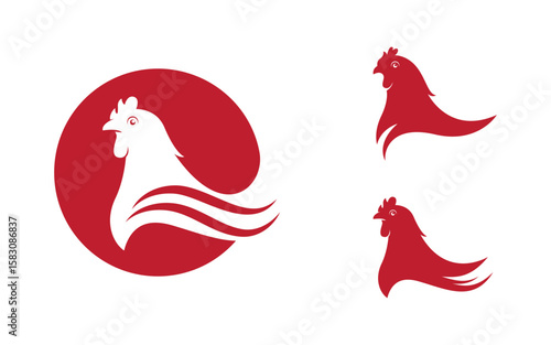Red Chicken Fried concept logo illustration design template v.3