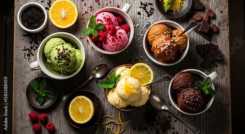 Wallpaper Mural Assortment of delicious ice cream flavors with fresh fruit and chocolate toppings Torontodigital.ca