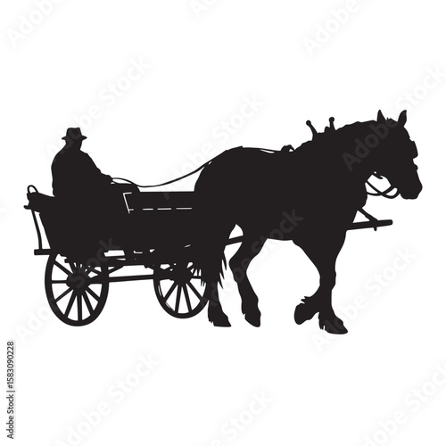 Silhouette of a horse drawn wagon with a person driving representing rural life and transportation