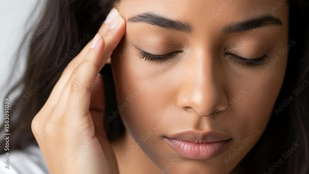 Woman Experiencing a Headache, Close-Up Portrait Woman Experiencing a Headache, Close-Up Portrait