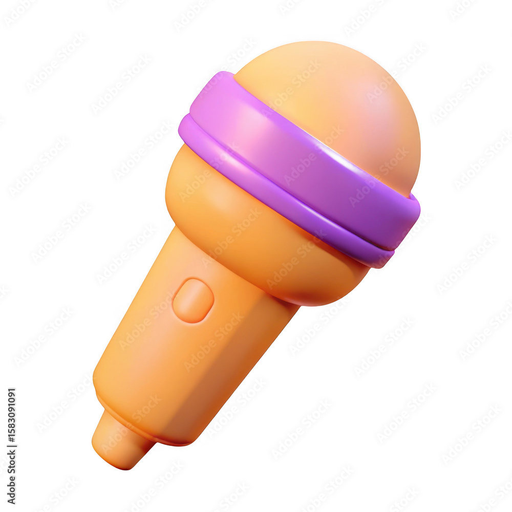 Fototapeta premium 3d cartoon microphone with purple band isolated on transparent background