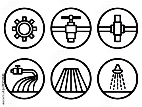 Plumbing and water system icons for engineering and construction