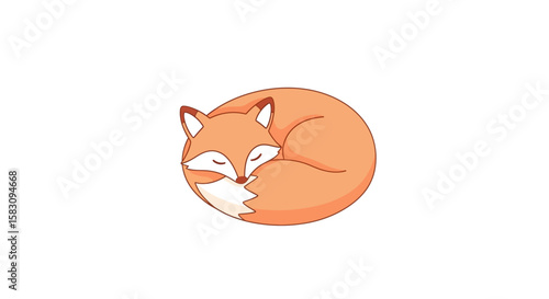 A curled-up, sleeping fox with orange fur, white accents, and closed eyes, resting peacefully.