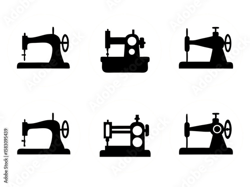 Collection of vintage and modern sewing machine silhouettes on white background