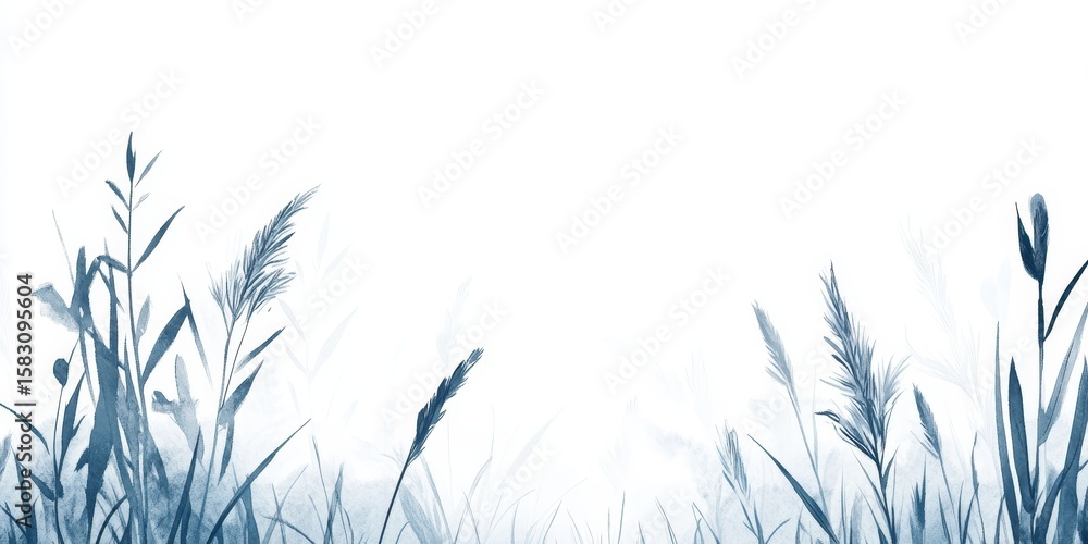 Fototapeta premium Delicate Watercolor Illustration of Meadow Grasses on Textured Paper in Soft Pastel Tones and Hues