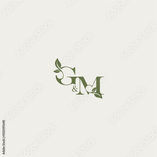 organic leaf logo bold initial concept letter luxury wedding monogram design GM