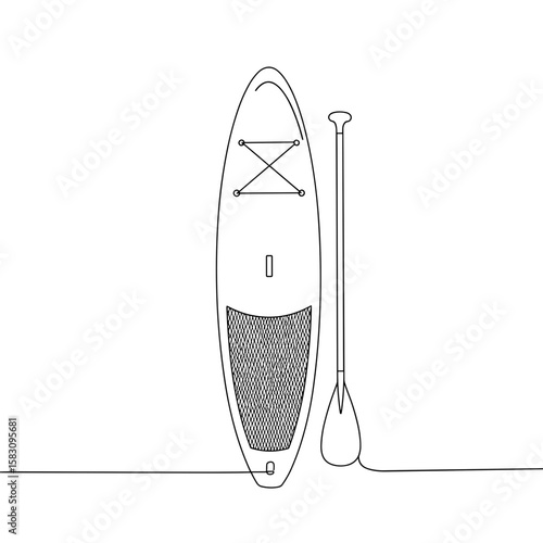 Vector icon of a paddleboard with a paddle on a white background