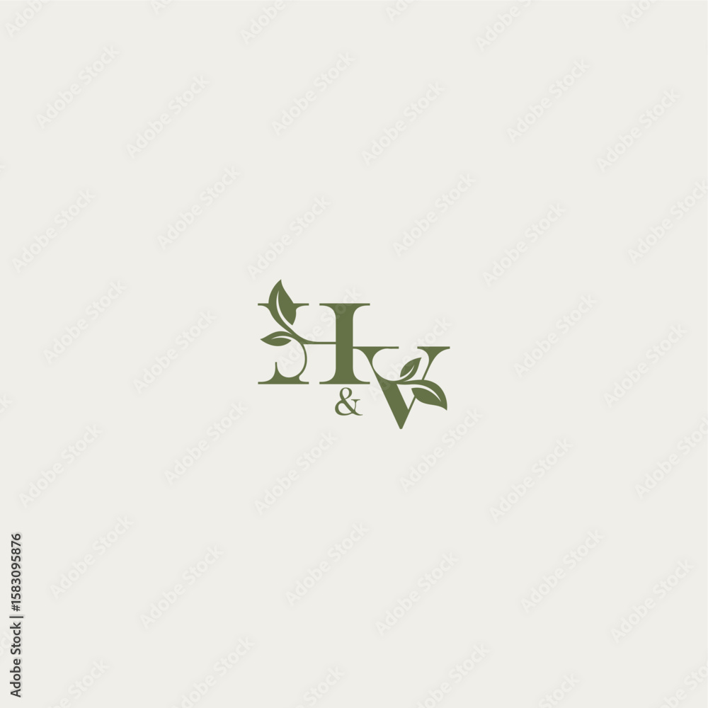 organic leaf logo bold initial concept letter luxury wedding monogram design HV organic leaf logo bold initial concept letter luxury wedding monogram design HV