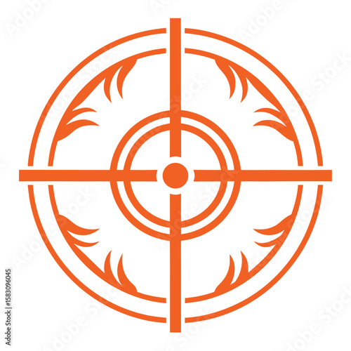 Orange circular emblem with crosshairs and leaf motifs target