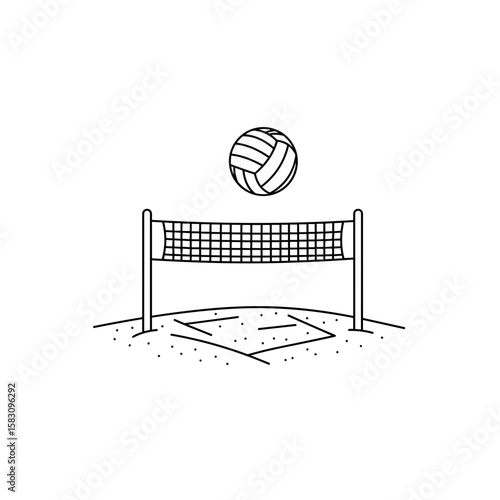 Vector illustration of a volleyball over a beach court net