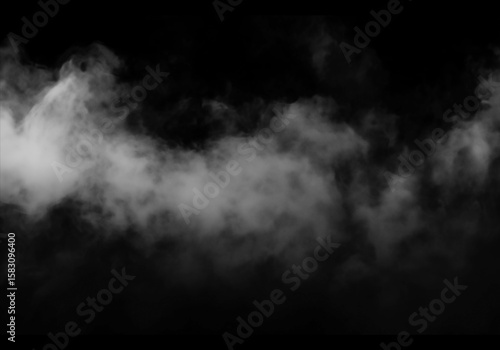 Photography Atmospheric black background showing wisps of smoke and fog, an ethereal feel with dramatic lighting for use in projects