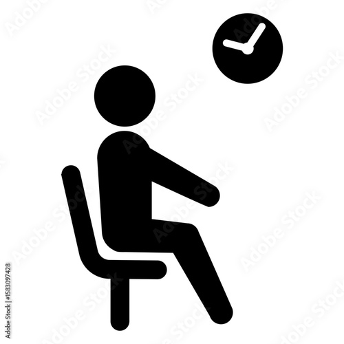 Icono sala de espera. Silueta de hombre sentado en un sillón con un reloj de pared