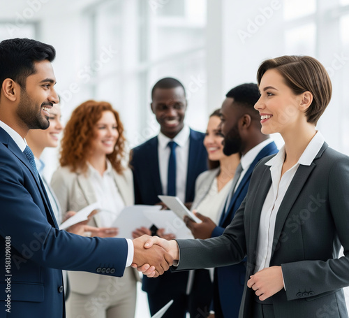 Professional business people shaking hands in the office during a successful meeting.