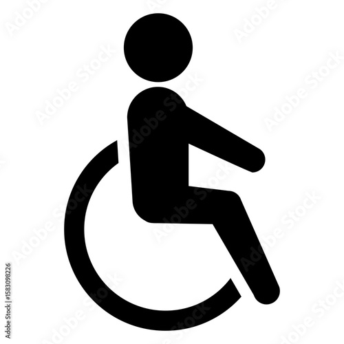 Icono de persona discapacitada. Silueta aislada de hombre en silla de ruedas
