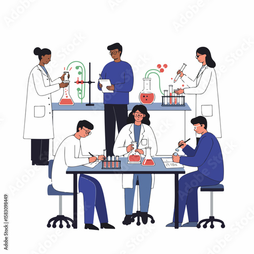 Group of Diverse Scientists Working Together in a Laboratory Conducting Experiments and Research