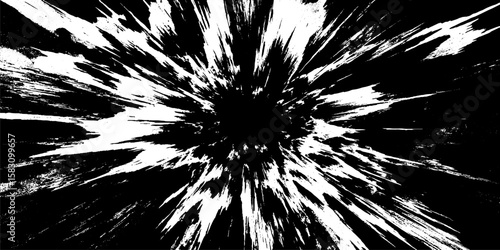 Dynamic abstract ink explosion radiating from center in dramatic black and white