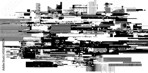 Abstract chaotic glitch art with distorted rectangular frame for contemporary design