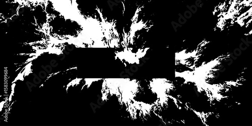 Abstract ink splash art with centered rectangle in black and white design