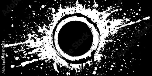 Abstract black and white splatter frame with hollow center for artistic design