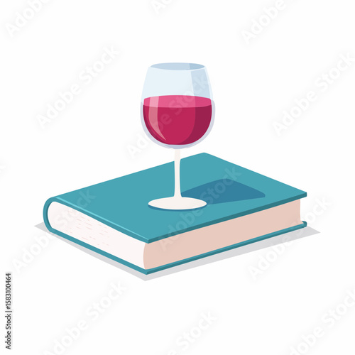 Glass of wine rests gently on top of a closed book still life