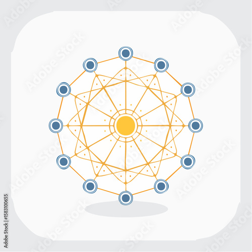 Decentralized network node glowing stronger than others represented graphically