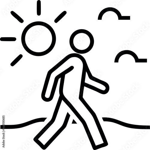 Person walking towards sun with wavy ground sunset