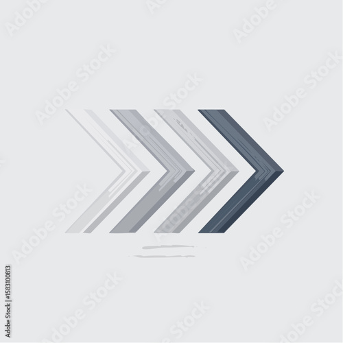 Fast forward direction made of three arrows on light gray background