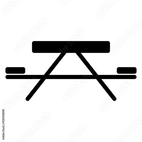 Icono silueta de mesa de picnic con asientos de madera