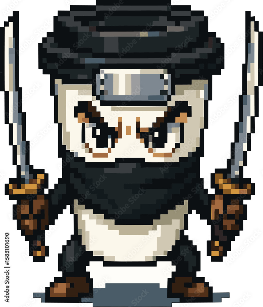 Pixel Art of Coffee Cups as Ninja in a Showdown. Brainrot Anomali Pixel Art of Coffee Cups as Ninja in a Showdown. Brainrot Anomali