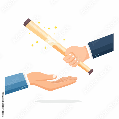 Hand passes glowing baton, a transfer of knowledge or responsibility