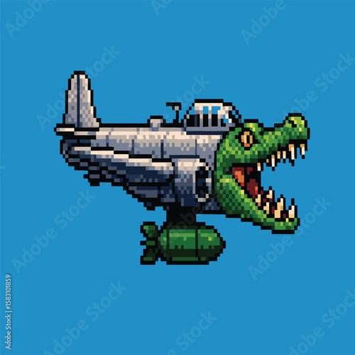 Wallpaper Mural Pixel Art of a Crocodile Head Shaped Bomber Plane. Brainrot Anomali. Torontodigital.ca