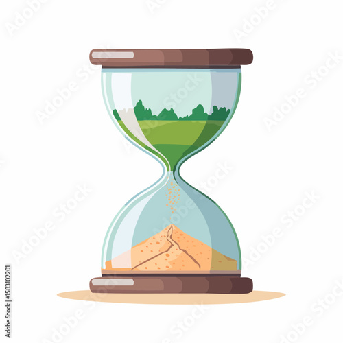 Hourglass Showing a healthy Earth and descending to a desert landscape