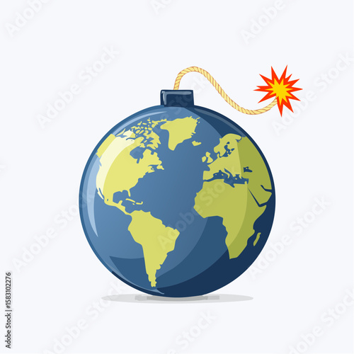 Earth as a ticking time bomb with a lit fuse showing impending danger