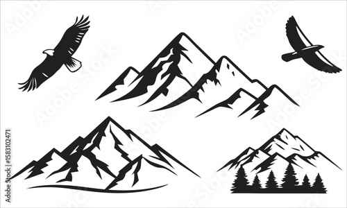 Eagles soaring over jagged mountain peaks hawk bird