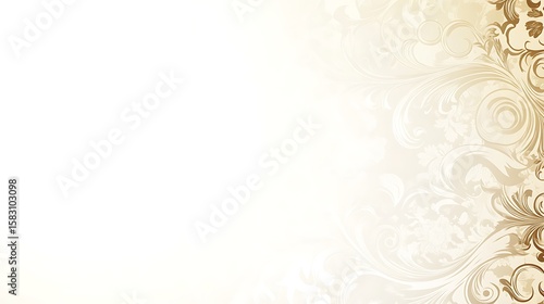 Elegant, ornate background with flowing, light brown patterns on a white backdrop