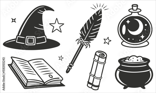 Witchcraft objects collection magic feather