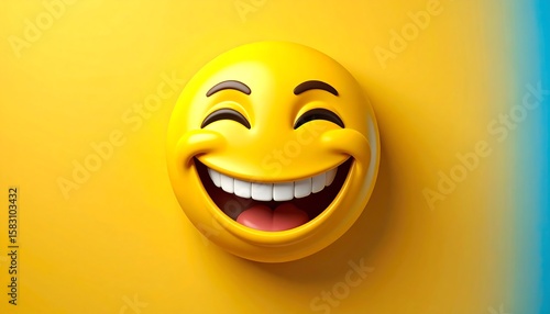 3D rendered laughing emoji on a vibrant yellow background