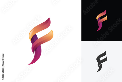 Abstract Vector Ribbon Letter F with flame energy symbol Logo for Finance and Business Growth, corporate identities, investment firms, premium brand