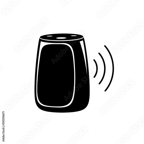 Vector art of smart speaker with sound waves isolated on white background